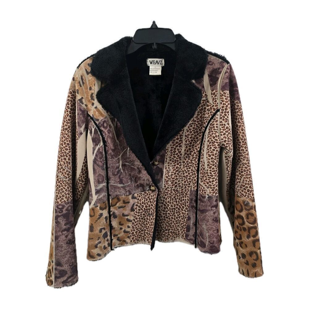 Vintage Wearz Women's Patchwork Animal Print Faux Fur Jacket Blaizer Size S
